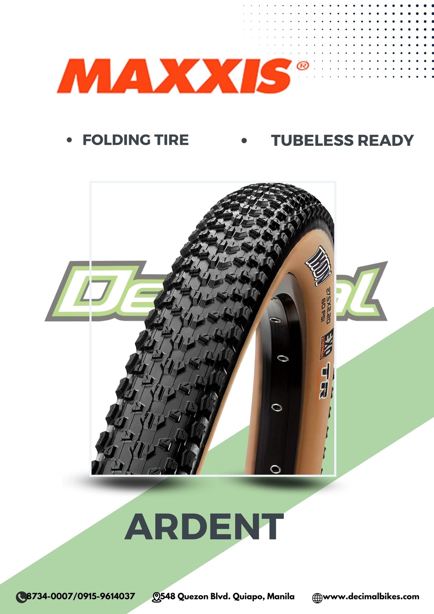 Tire Ardent Gum Wall Tubeless Ready Folding Tire Tubeless Original ( SOLD PER PC. )